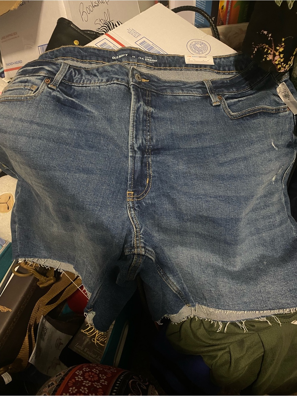 Old Navy Medium Blue Denim Cutoff Shorts with Frayed Hem